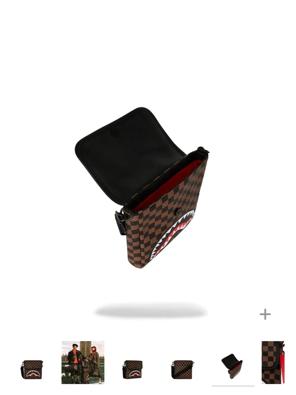 Sprayground Brown and Black Checkered Messenger with Shark Mouth (FIRM PRICE)